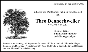 Traueranzeige von Theo Dennochweiler von Gmünder Tagespost