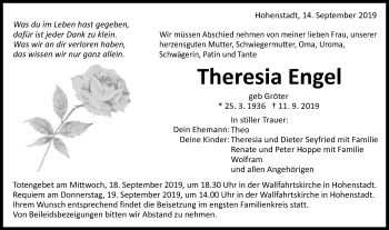 Traueranzeige von Theresia Engel von Schwäbische Post