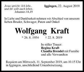 Traueranzeige von Wolfgang Kraft von Gmünder Tagespost
