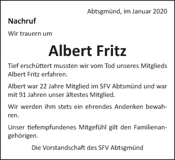 Traueranzeige von Albert Fritz von Kocher-Lein-Bote