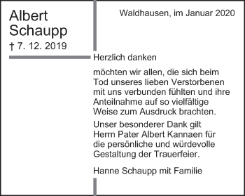 Traueranzeige von Albert Schaupp von Schwäbische Post