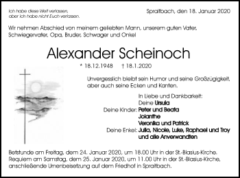 Traueranzeige von Alexander Scheinoch von Gmünder Tagespost