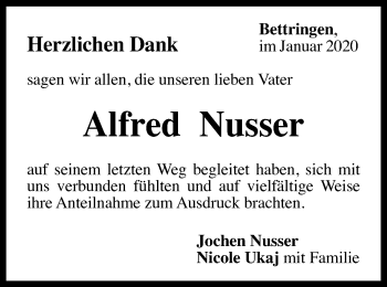 Traueranzeige von Alfred Nusser