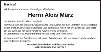 Traueranzeige von Alois März von Schwäbische Post