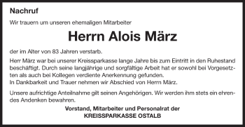 Traueranzeige von Alois März