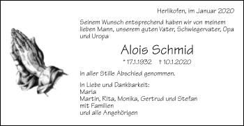 Traueranzeige von Alois Schmid von Gmünder Tagespost