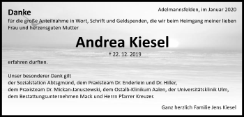 Traueranzeige von Andrea Kiesel von Schwäbische Post