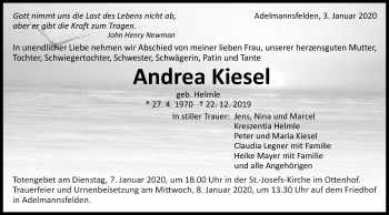 Traueranzeige von Andrea Kiesel von Schwäbische Post