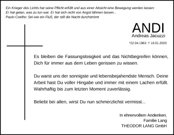 Traueranzeige von Andreas Jacuzzi von Schwäbische Post