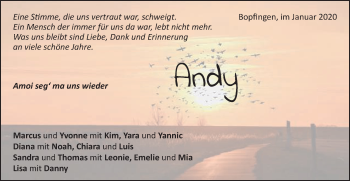 Traueranzeige von Andy  von Schwäbische Post