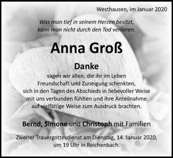 Traueranzeige von Anna Groß von Schwäbische Post