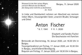 Traueranzeige von Anton Fischer von Gmünder Tagespost