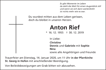 Traueranzeige von Anton Rief von Schwäbische Post