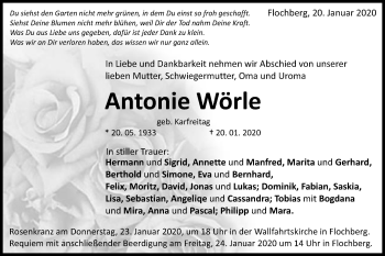Traueranzeige von Antonie Wörle von Schwäbische Post