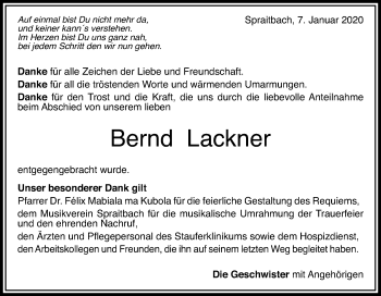 Traueranzeige von Bernd Lackner von Gmünder Tagespost