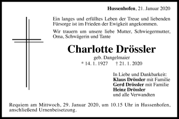 Traueranzeige von Charlotte Drössler von Gmünder Tagespost