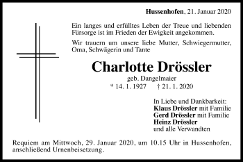 Traueranzeige von Charlotte Drössler