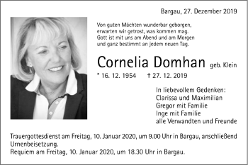 Traueranzeige von Cornelia Domhan