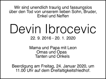 Traueranzeige von Devin Ibrocevic