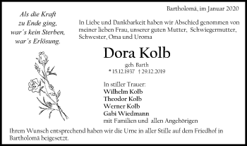 Traueranzeige von Dora Kolb von Gmünder Tagespost