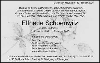 Traueranzeige von Elfriede Schoenwitz