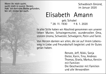 Traueranzeige von Elisabeth Amann von Gmünder Tagespost