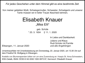 Traueranzeige von Elisabeth Knauer