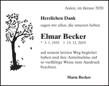 Traueranzeige von Elmar Becker von Schwäbische Post