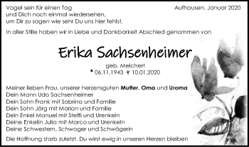 Traueranzeige von Erika Sachsenheimer von Schwäbische Post