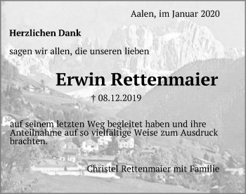 Traueranzeige von Erwin Rettenmaier von Schwäbische Post