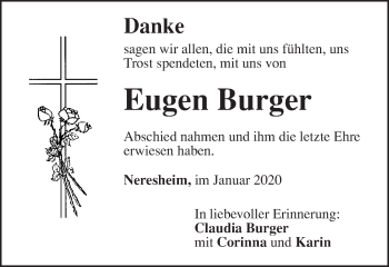 Traueranzeige von Eugen Burger von Schwäbische Post