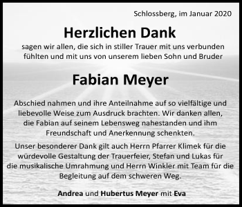 Traueranzeige von Fabian Meyer von Schwäbische Post