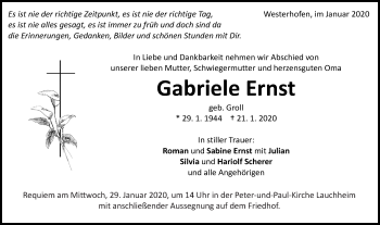 Traueranzeige von Gabriele Ernst von Schwäbische Post