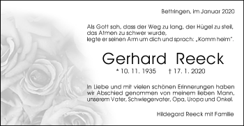 Traueranzeige von Gerhard Reeck