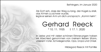 Traueranzeige von Gerhard Reeck von Gmünder Tagespost