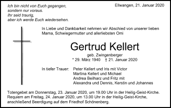 Traueranzeige von Gertrud Kellert