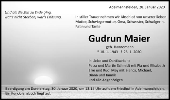 Traueranzeige von Gudrun Maier von Schwäbische Post