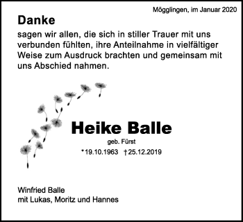 Traueranzeige von Heike Balle von Schwäbische Post