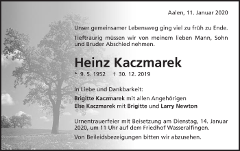 Traueranzeige von Heinz Kaczmarek von Schwäbische Post