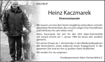Traueranzeige von Heinz Kaczmarek von Schwäbische Post