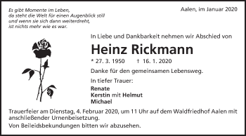 Traueranzeige von Heinz Rickmann von Schwäbische Post