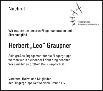Traueranzeige von Herbert Graupner von Gmünder Tagespost