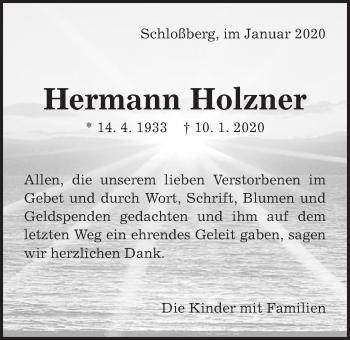 Traueranzeige von Hermann Holzner von Bopfinger Stadtanzeiger