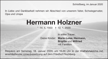 Traueranzeige von Hermann Holzner von Schwäbische Post