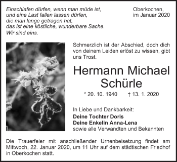 Traueranzeige von Hermann Michael Schürle von Schwäbische Post