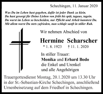 Traueranzeige von Hermine Scharscher