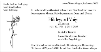 Traueranzeige von Hildegard Voigt von Schwäbische Post