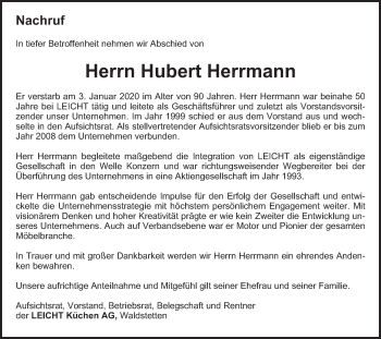 Traueranzeige von Hubert Hermann von Gmünder Tagespost