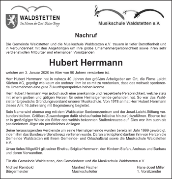 Traueranzeige von Hubert Herrmann von Gmünder Tagespost