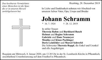 Traueranzeige von Johann Schramm von Schwäbische Post